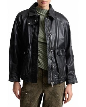 Avec Les Filles Leather Bomber Jacket - Black