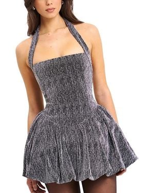 Miss Circle Naomie Crystal Embellished Bubble Hem Halter Mini Dress - Gray