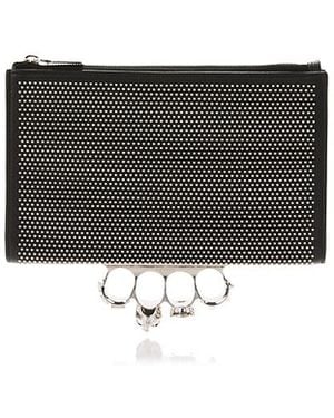 McQueen Knuckles Micro Stud Leather Clutch - Gray