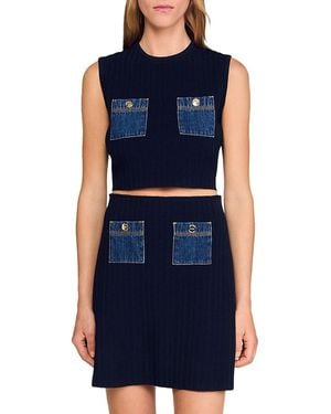 Sandro Knit And Denim Top - Blue