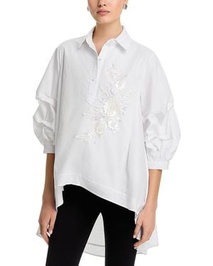 Nancy Yang Beaded Puffed Sleeve Top - White