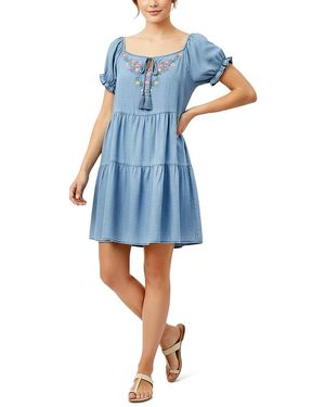Billy T Petal Song Embroidered Denim Dress - Blue