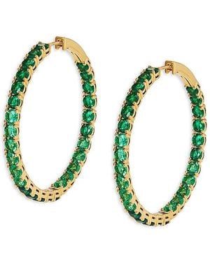 Nadri Cubic Zirconia Inside Out Medium Hoop Earrings - Green