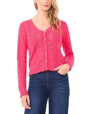 Cece Pointelle V Neck Cardigan Sweater - Red