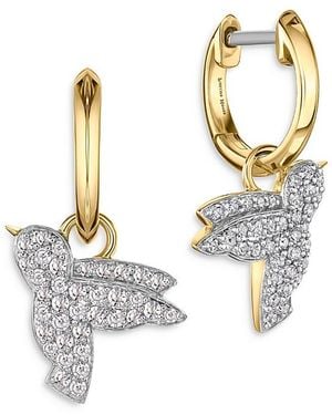 Phillips House 14K Symphony Diamond Humming Bird Huggie Hoop Earrings - Metallic