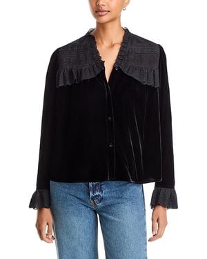 Johnny Was Margeorie Velvet Lace Trim Blouse - Black