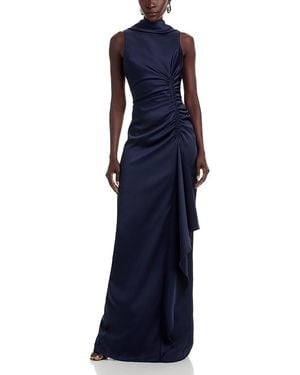Teri Jon Charmeuse Roll Collar Gown - Blue