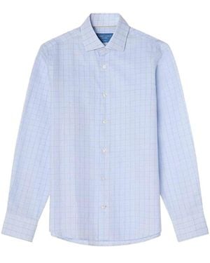 Robert Talbott Reynolds Windowpane Cotton Linen Blend Shirt - Blue