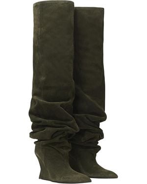 Balmain Suede Leather Wedge Thigh-High Boots - Green