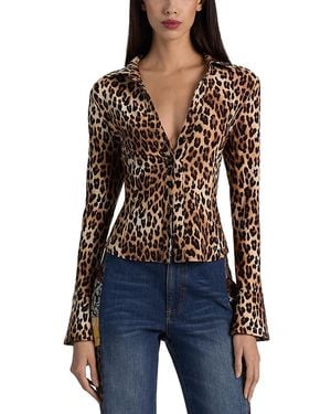 Alice + Olivia Freya Fitted Nipped Waist Button Down Top - Black