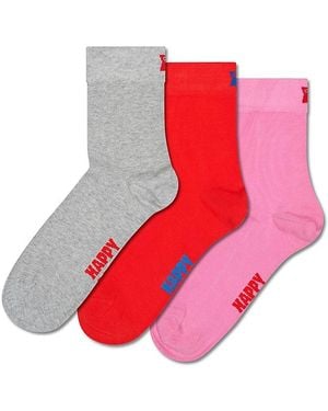 Happy Socks Solid Half Crew Socks, Pack Of 3 - Red