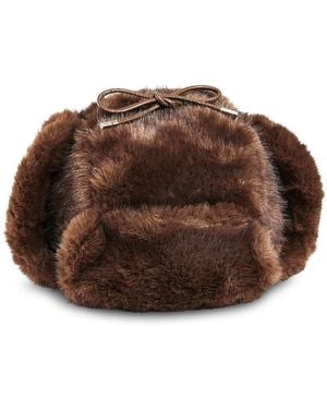 Aqua Faux Fur Trapper Hat - Brown