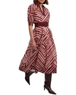 Karen Millen Printed 3/4 Sleeve Plunge Midi Dress - Red
