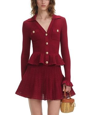 Self-Portrait Pointelle Knit Mini Dress - Red