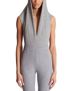 Balmain Draped Bodysuit With Hood - Gray