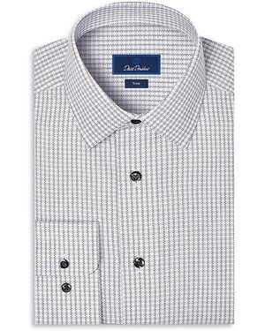 David Donahue Trim Fit Textured Cotton Check Dress Shirt - Blue