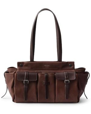 Prada Route Large Leather Tote Bag - Brown