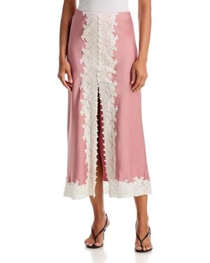 LoveShackFancy Tirelle Lace Trim Satin Midi Skirt - Pink