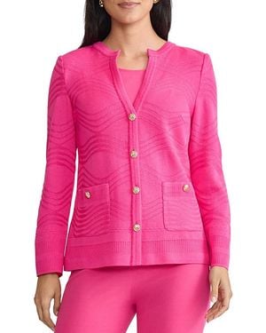 Ming Wang Plus Tonal Textured Wave Knit Jacket - Pink