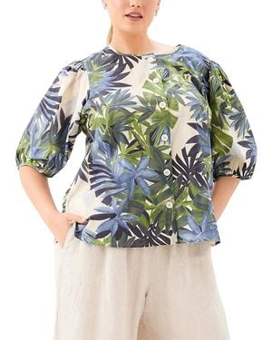 Karen Kane Plus Puff Sleeve Button Front Shirt - Gray