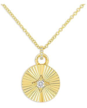 EF Collection 14K Fluted Disc Pendant Necklace With Diamonds, 0.04 Tcw - Metallic