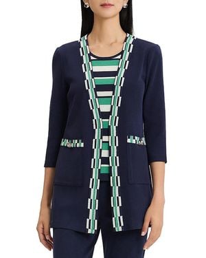 Ming Wang Plus Checkered Trim Soft Knit Jacket - Blue