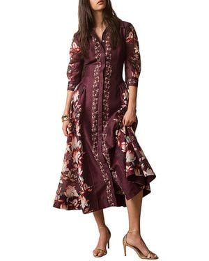 Mint Velvet Floral Midi Shirt Dress - Red