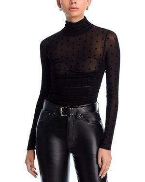 Aqua Polka Dot Mesh Mock Neck Bodysuit - Black