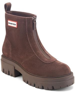 HUNTER Gemma Waterproof Suede Zip Front Boots - Brown