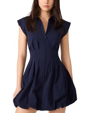 Steve Madden Dyanne Poplin Pleated Mini Dress - Blue