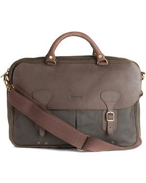 Barbour Waxed Cotton & Leather Briefcase - Brown