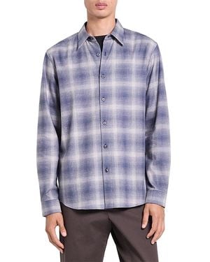 Theory Irving Cotton Faded Plaid Shirt - Blue
