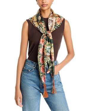 Johnny Was Solana Silk Tasseled Paisley Scarf - Blue