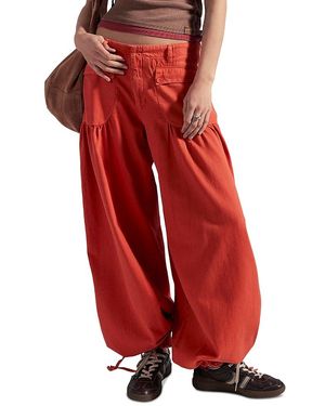 Free People Lotus Cotton Mid Rise Balloon Jeans - Red