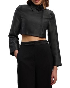 Karen Millen Satin Twill Cropped Wrap Tailored Jacket - Black