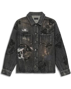 RTA Curva Ultra Cotton Distressed Graphic Shirt Jacket - Gray