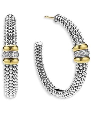 Lagos 18K & Sterling Signature Caviar Diamond Beaded Large Hoop Earrings - White