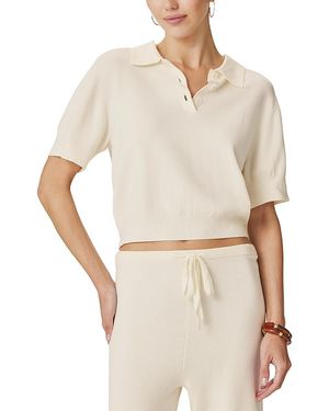 Splendid Christa Polo Short Sleeve Sweater - White
