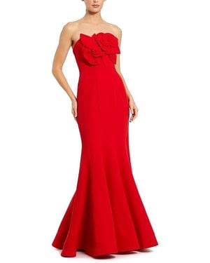 Mac Duggal Crepe Strapless Mermaid With 3D Flowers Gown - Red