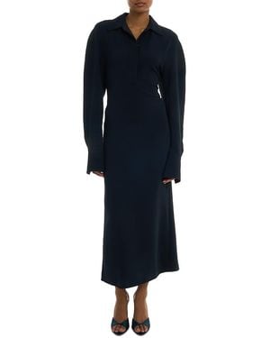 Victoria Beckham Long Sleeve Polo Collar Midi Dress - Blue