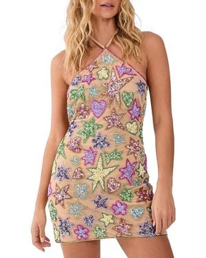 Nasty Gal Embellished Halter Neck Mini Dress - Natural