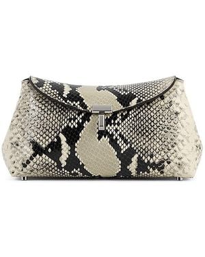 TOTEME T-Lock Mini Python Embossed Leather Clutch - Gray