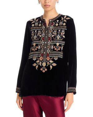 Johnny Was Velvet Henley Neck Tunic - Black