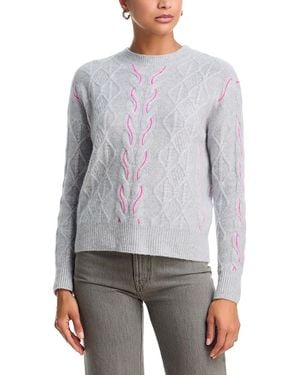 Aqua 100% Cashmere Crewneck Cable Knit Sweater - Gray