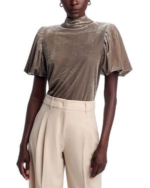 AREA STARS Velvet Mock Neck Top - Brown