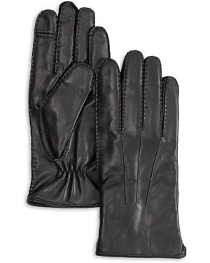 Echo Stitch Detail Leather Tech Gloves - Black