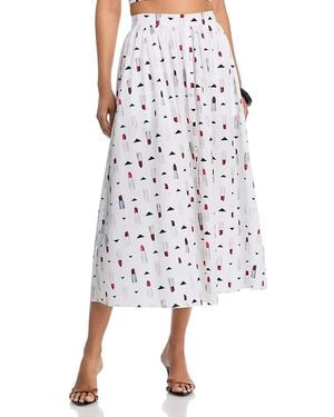 L'Agence Seina Printed Midi Skirt - White