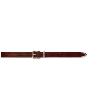 Black Suede Studio Western Leather Belt - White