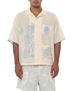 BAZISZT Chand Palm Woven Graphic Shirt - White