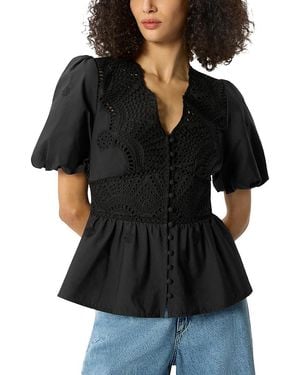 Whistles Cotton Broderie V Neck Blouse - Black